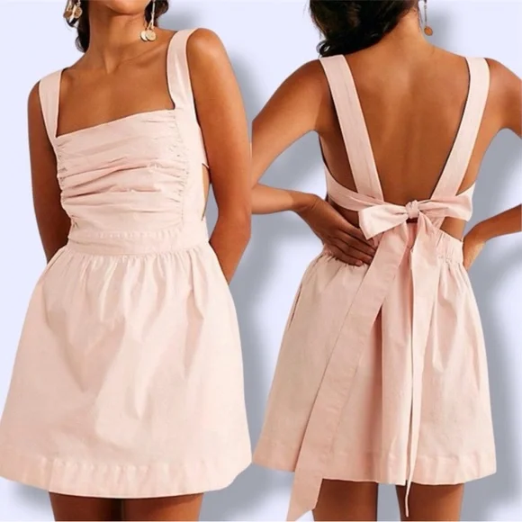 Free People Blush Backless Dress with Bow